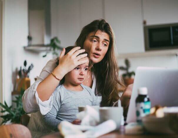 mother and child on computer